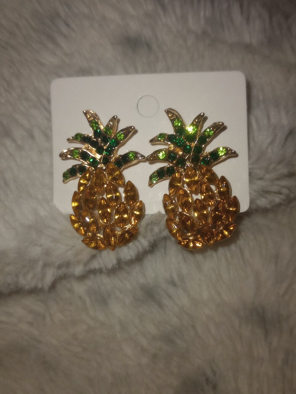 Gold-tone Pineapple Crystal Stud Earrings